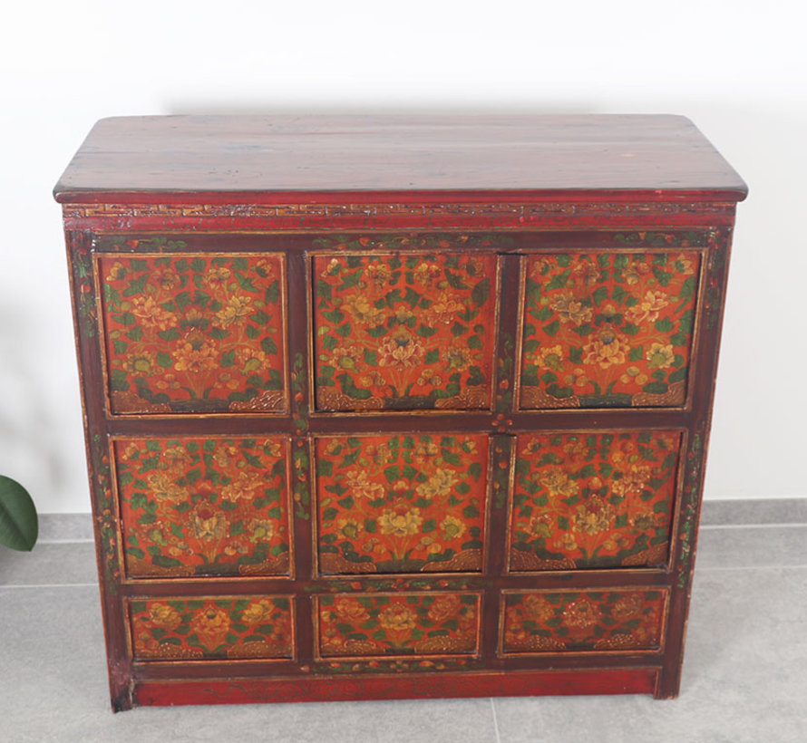 Tibetan chest of drawers with  beautiful hand-painted floral motif