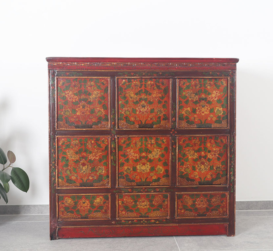 Tibetan chest of drawers with  beautiful hand-painted floral motif