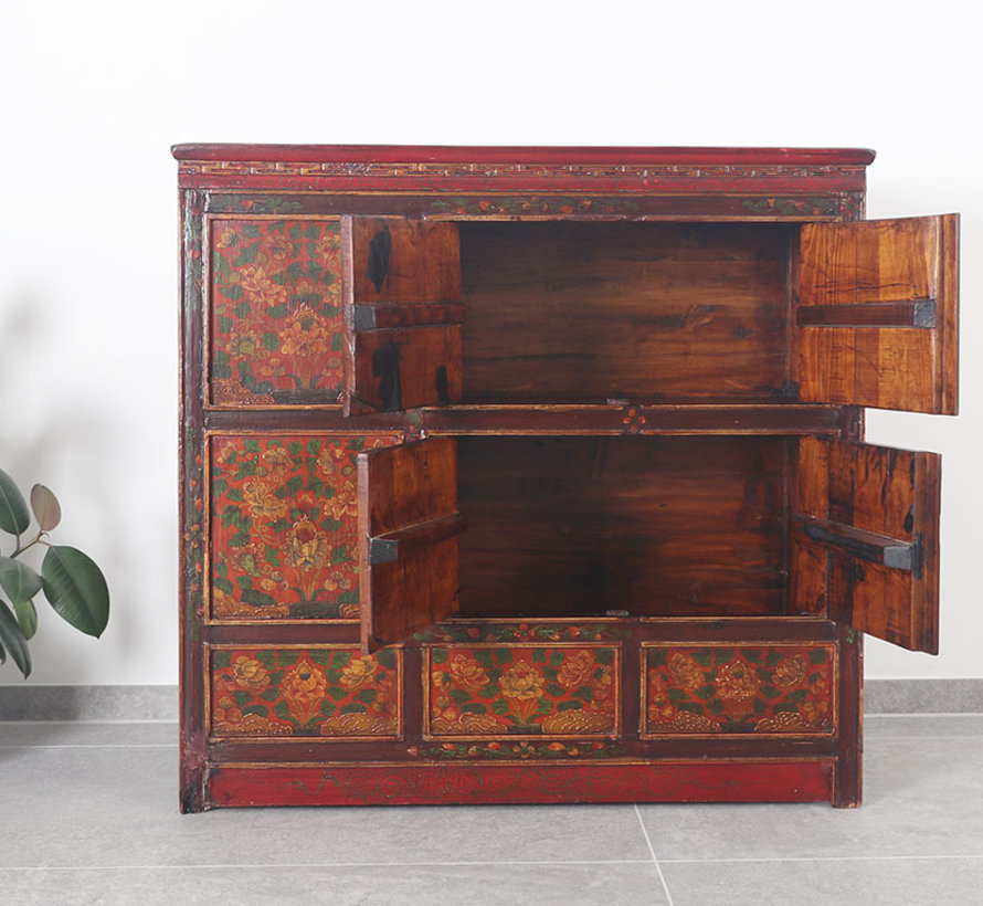 Tibetan chest of drawers with  beautiful hand-painted floral motif