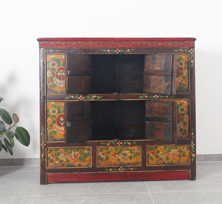 Tibetan chest of drawers with  beautiful hand-painted floral motif