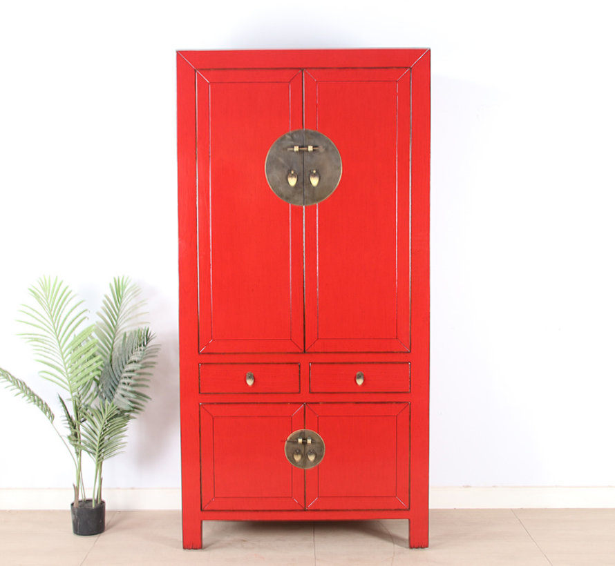Chinese wedding cabinet 4 doors 2 drawers red