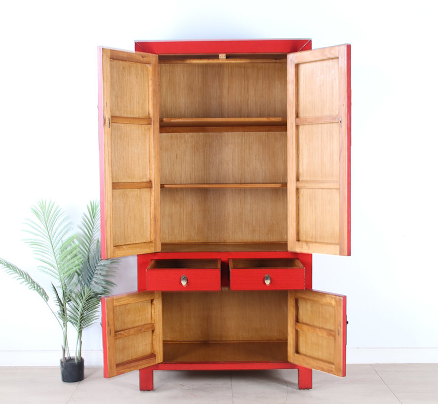 Chinese wedding cabinet 4 doors 2 drawers red