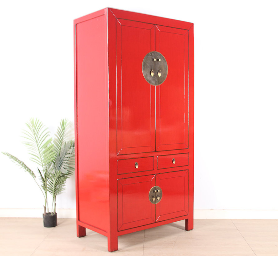 Chinese wedding cabinet 4 doors 2 drawers red