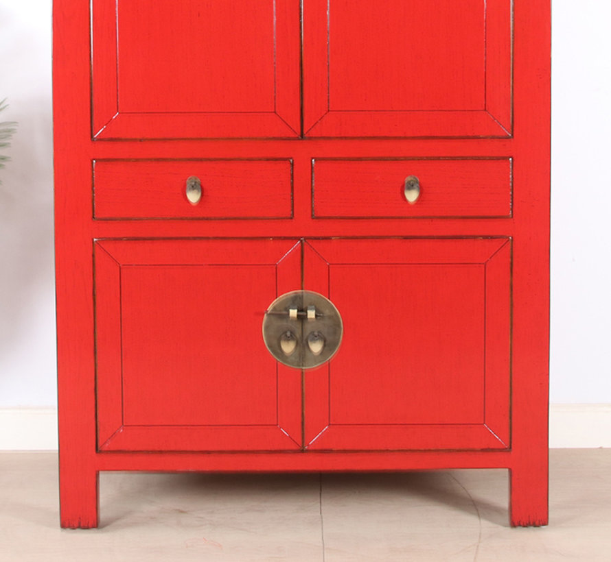 Chinese wedding cabinet 4 doors 2 drawers red