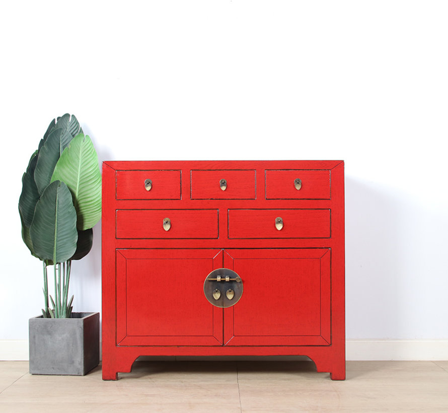 Chinesische Kommode  Sideboard 2 Türen 5 Schubladen rot