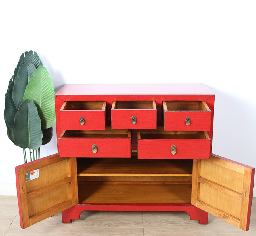 Chinese chest  sideboard 2 doors 2 drawers red