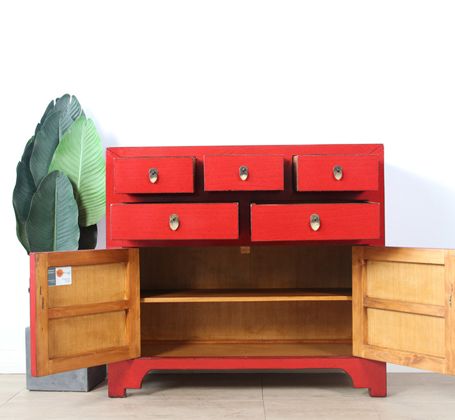 Chinese chest  sideboard 2 doors 2 drawers red