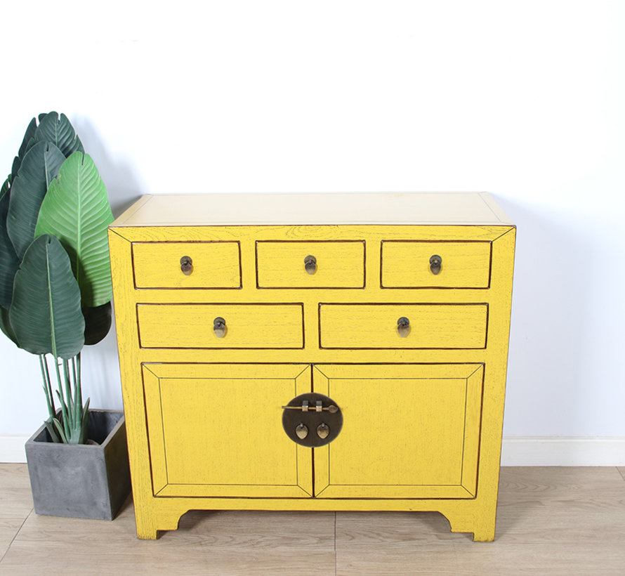 Chinese chest  sideboard 2 doors 2 drawers yellow