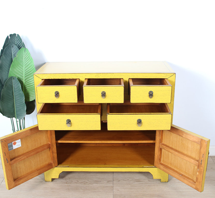 Chinese chest  sideboard 2 doors 2 drawers yellow