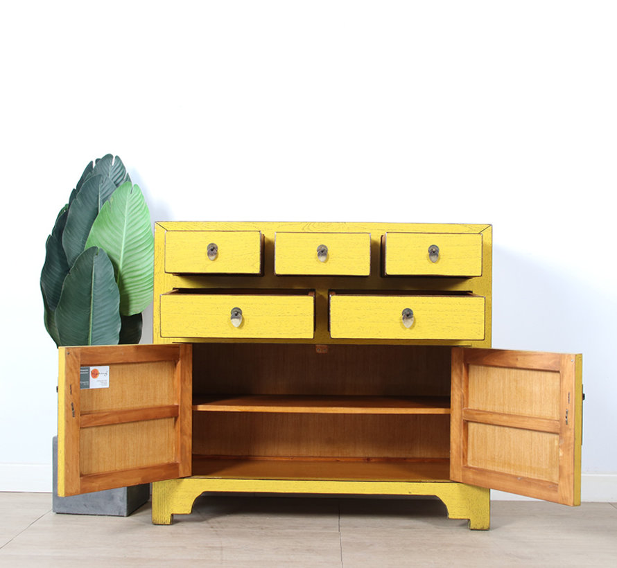 Chinese chest  sideboard 2 doors 2 drawers yellow