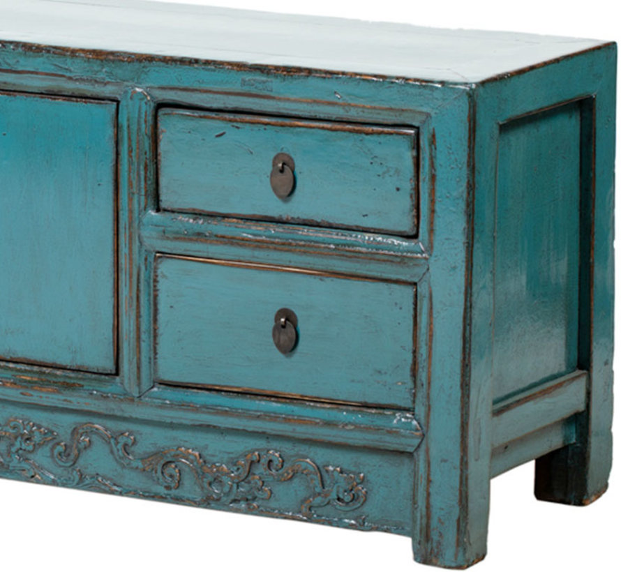 antique Chinese chest of drawers sideboard 4 doors 4 drawers blue