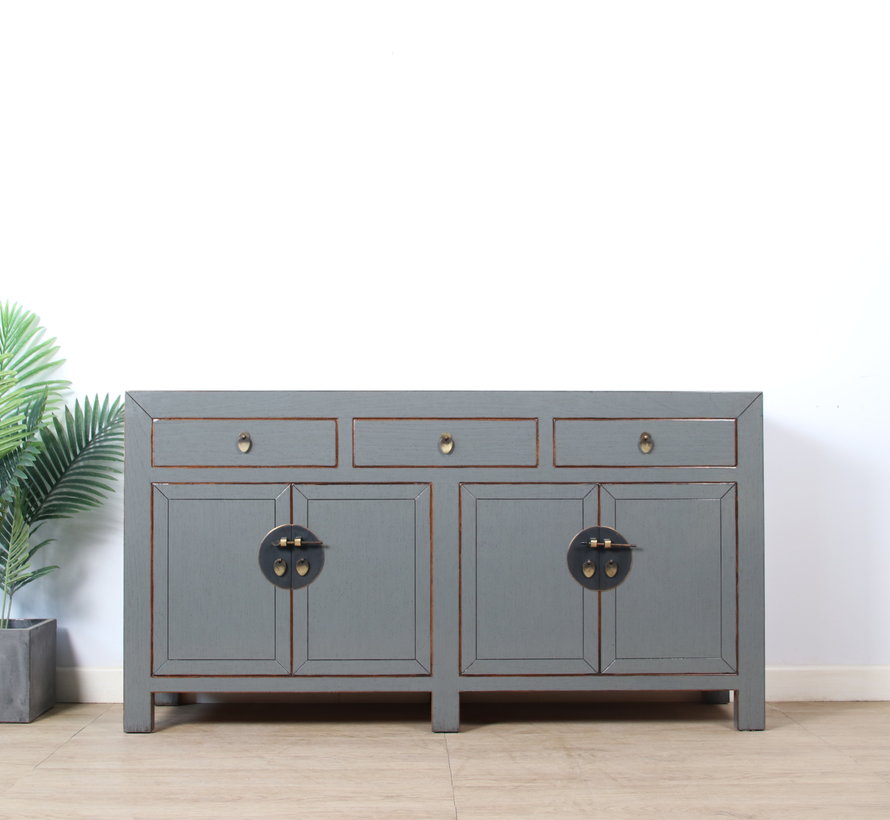 chinesische Kommode Sideboard 4 Türen 3 Schubladen grau