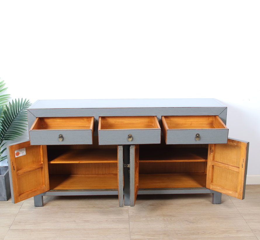 chinesische Kommode Sideboard 4 Türen 3 Schubladen grau