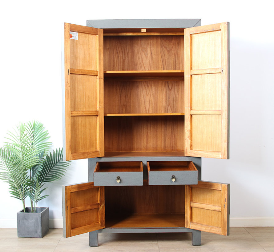 Hochzeitsschrank Massivholz – grau, 4 Türen, 2 Sch RAL7005