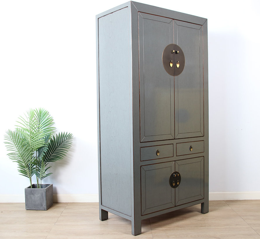 Hochzeitsschrank Massivholz – grau, 4 Türen, 2 Sch RAL7005