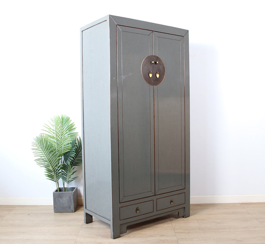 Chinese wedding cabinet 2 doors 2 drawers gray RAL7005