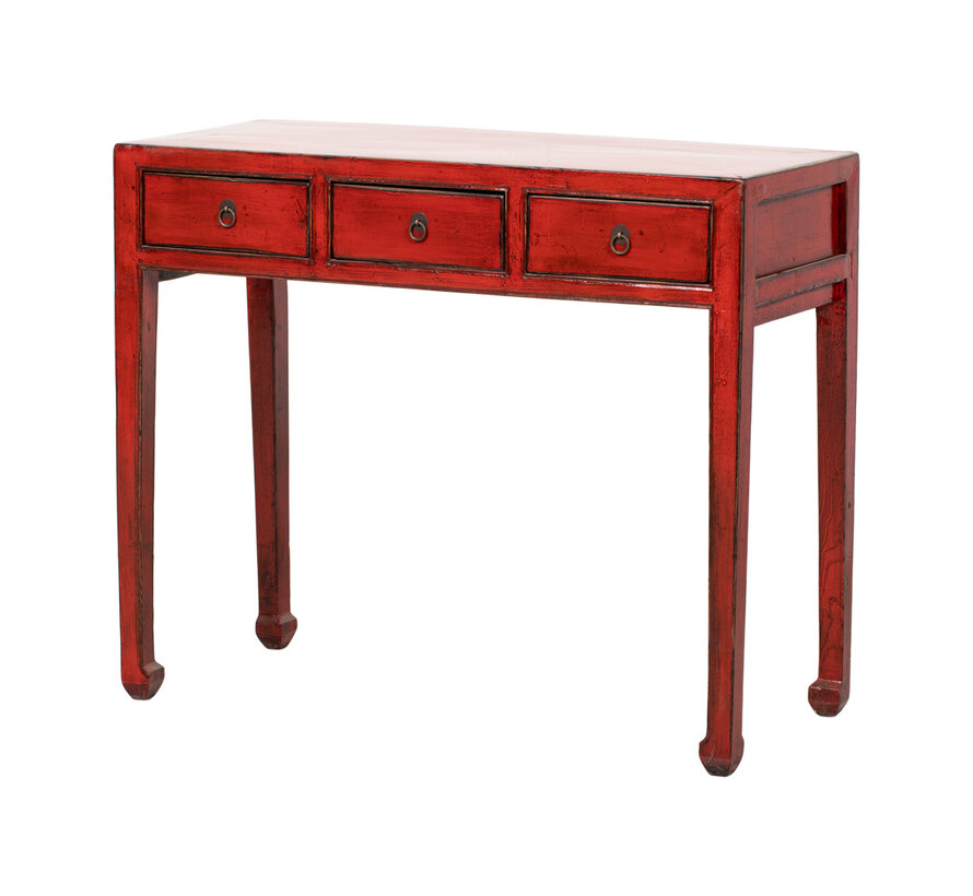 antiker Desk Tisch Konsolentisch Beistelltisch mit drei Schub rot