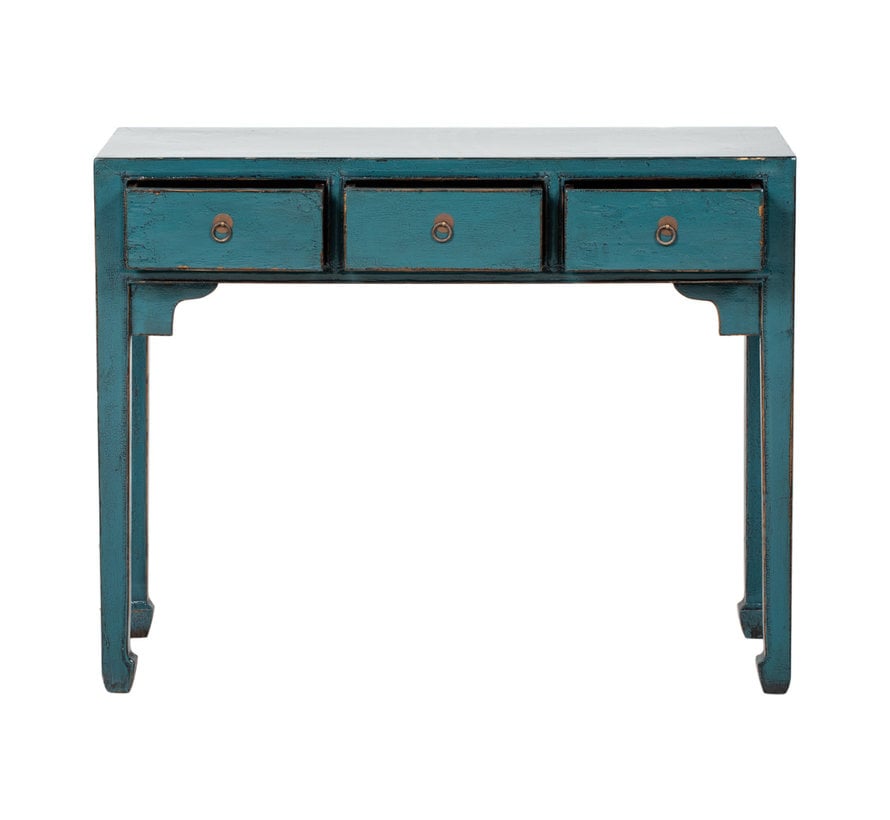 antiker Desk Tisch Konsolentisch  Beistelltisch mit drei Schub blau