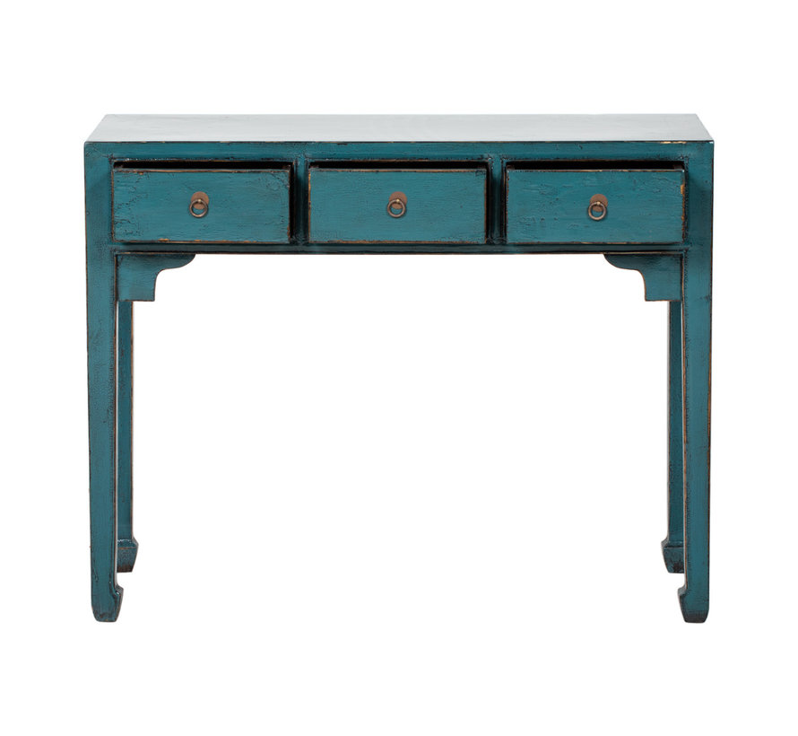 antique desk table  console side table with three drawers blue