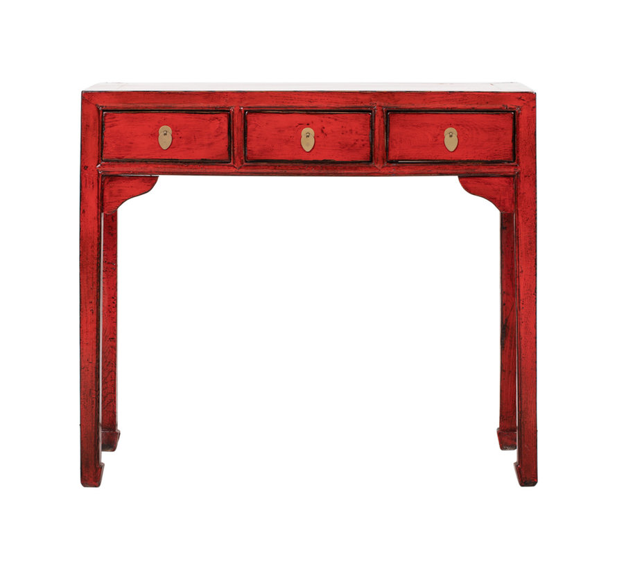 antiker Desk Tisch Konsolentisch  Beistelltisch mit drei Schub rot