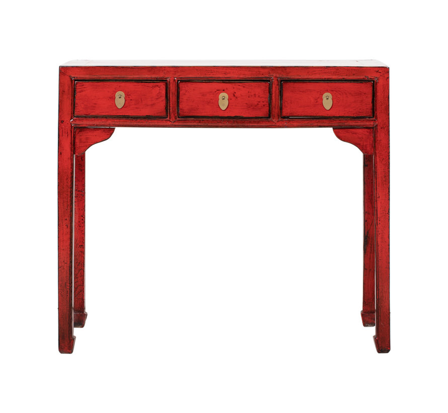 antique desk table  console side table with three drawers red