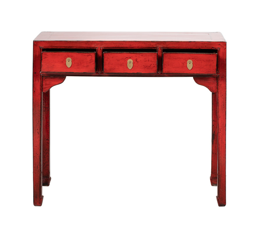 antique desk table  console side table with three drawers red