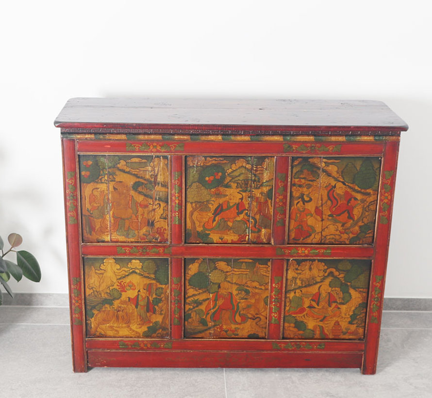 Tibetan chest of drawers with  beautiful hand-painted figure