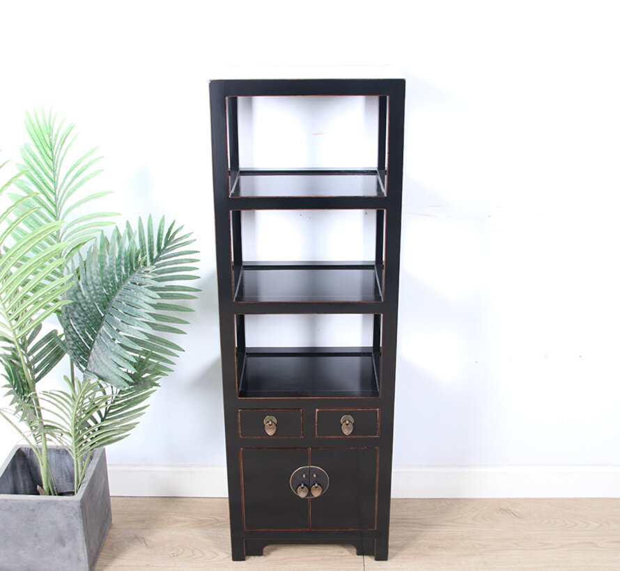 Shelf Chinese dresser cabinet solid wood 2 doors 2drawer black