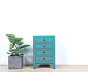 Chinesische Kommode Nachtschrank Massivholz türkis RAL5018