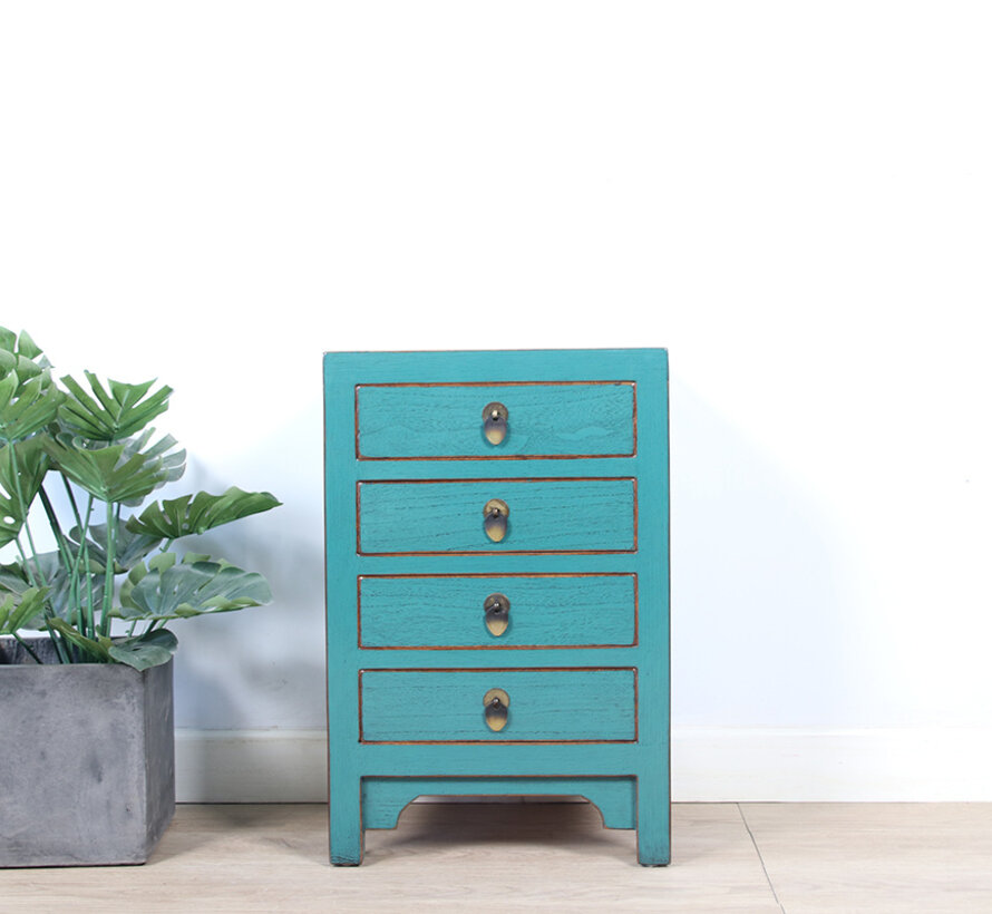 Chinese chest of drawers  bedside table solid wood turquoise