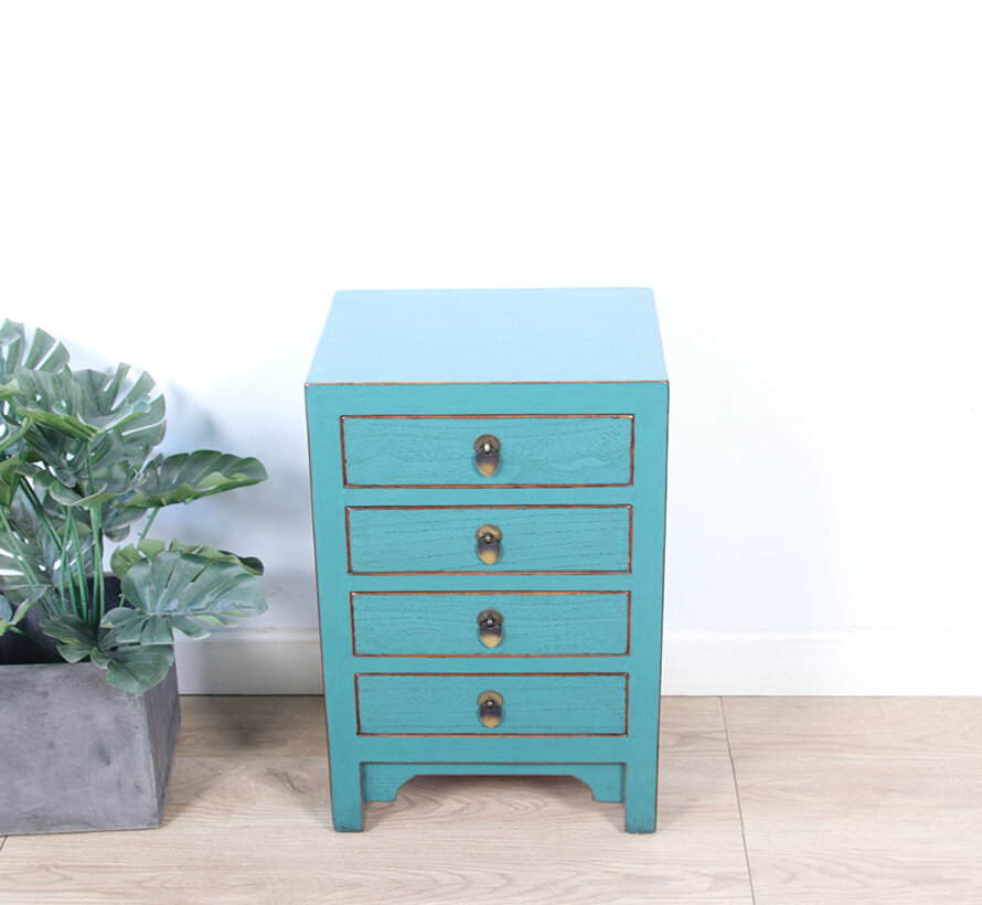 Chinese chest of drawers  bedside table solid wood turquoise RAL5018