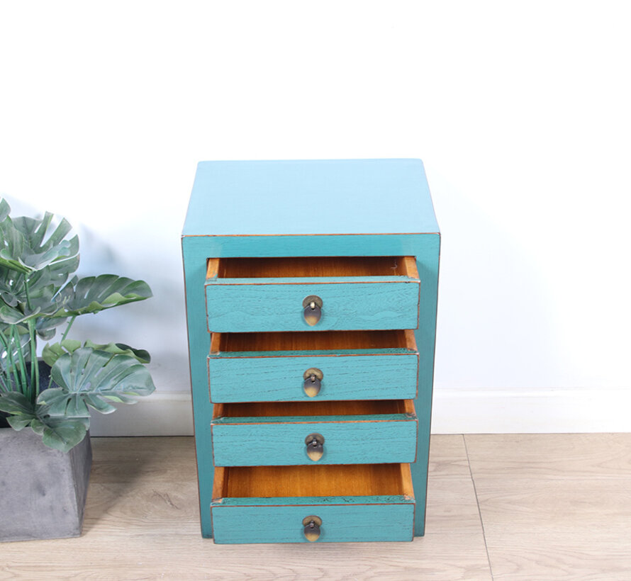 Chinese chest of drawers  bedside table solid wood turquoise RAL5018