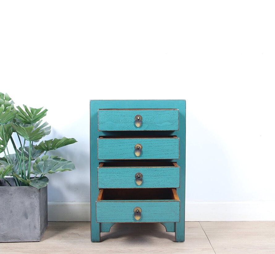 Chinese chest of drawers  bedside table solid wood turquoise