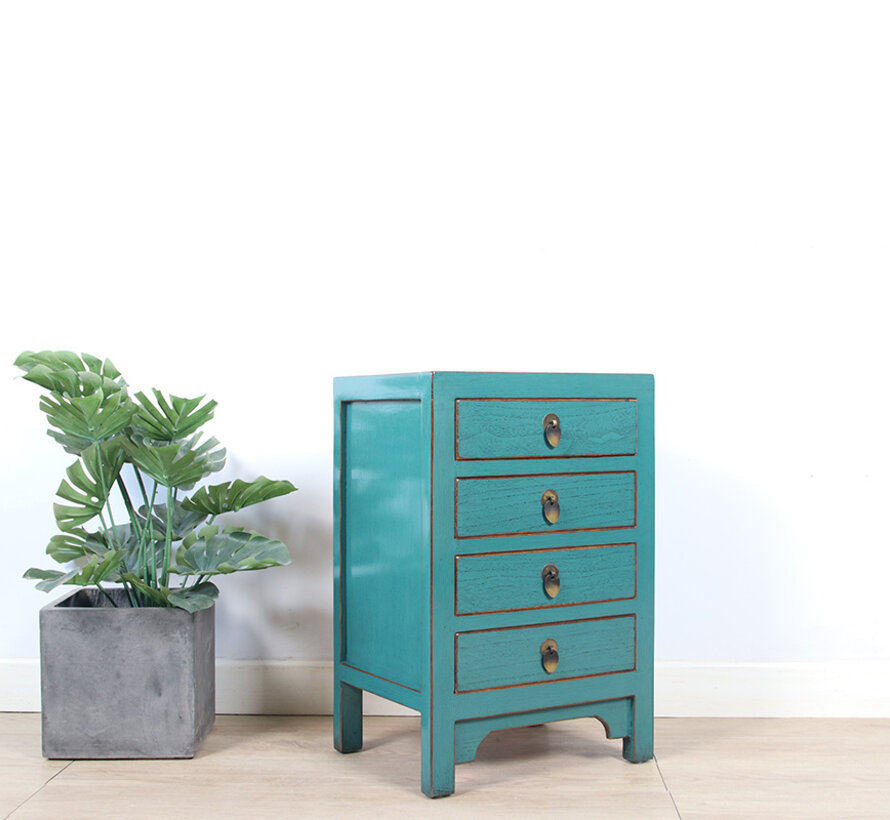 Chinese chest of drawers  bedside table solid wood turquoise