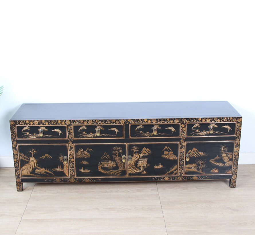 Hand-painted Chinese TV cabinet with 4 doors