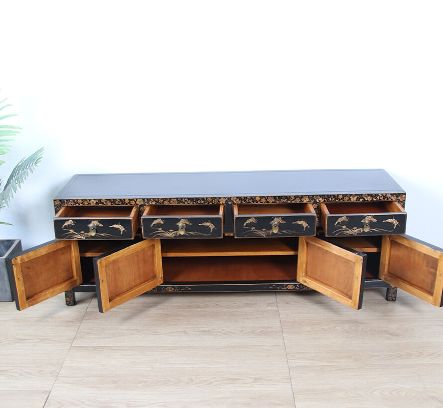 Hand-painted Chinese TV cabinet with 4 doors