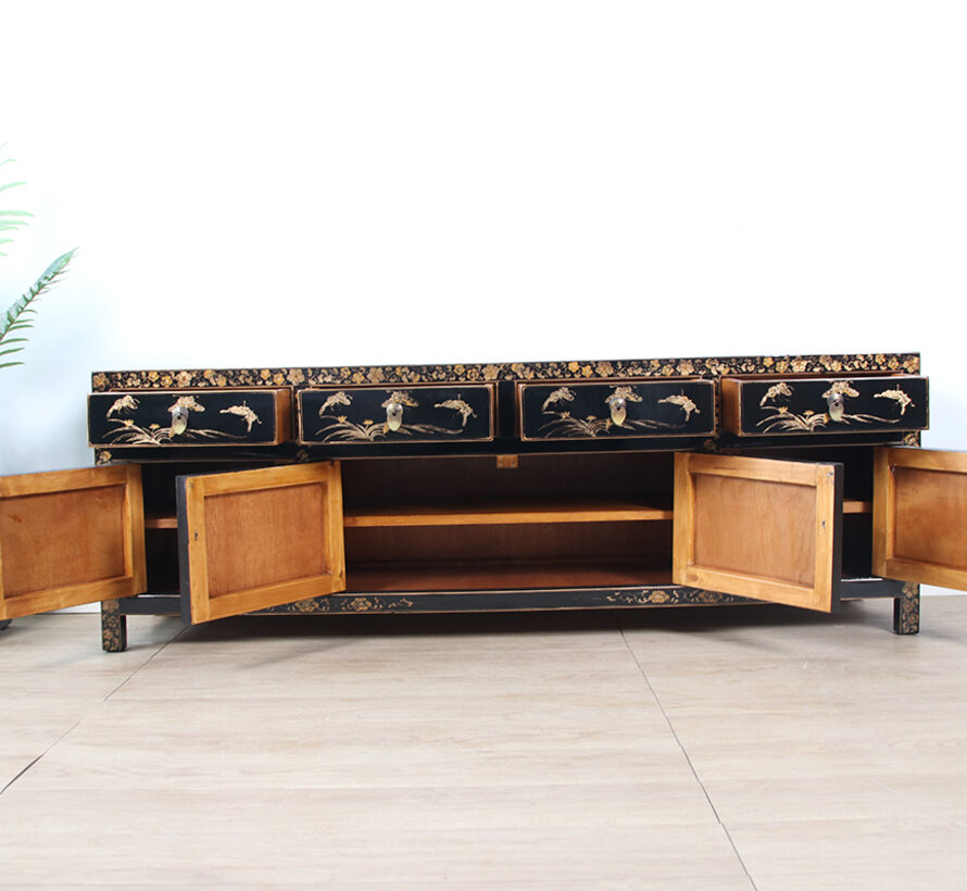 Hand-painted Chinese TV cabinet with 4 doors