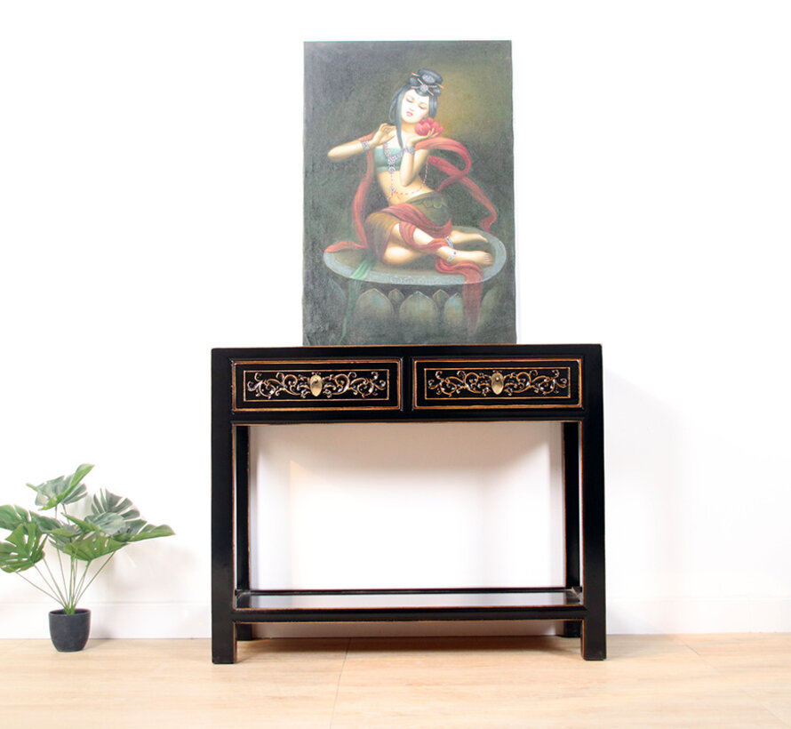 Console console table with 2 drawers in solid wood balck