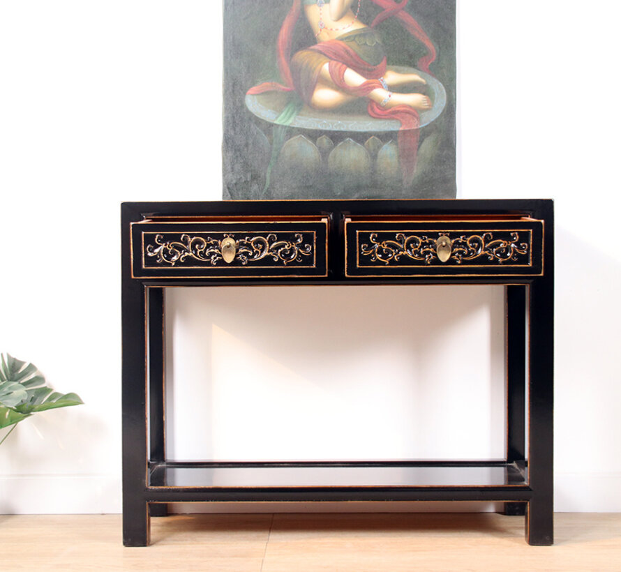 Console console table with 2 drawers in solid wood balck