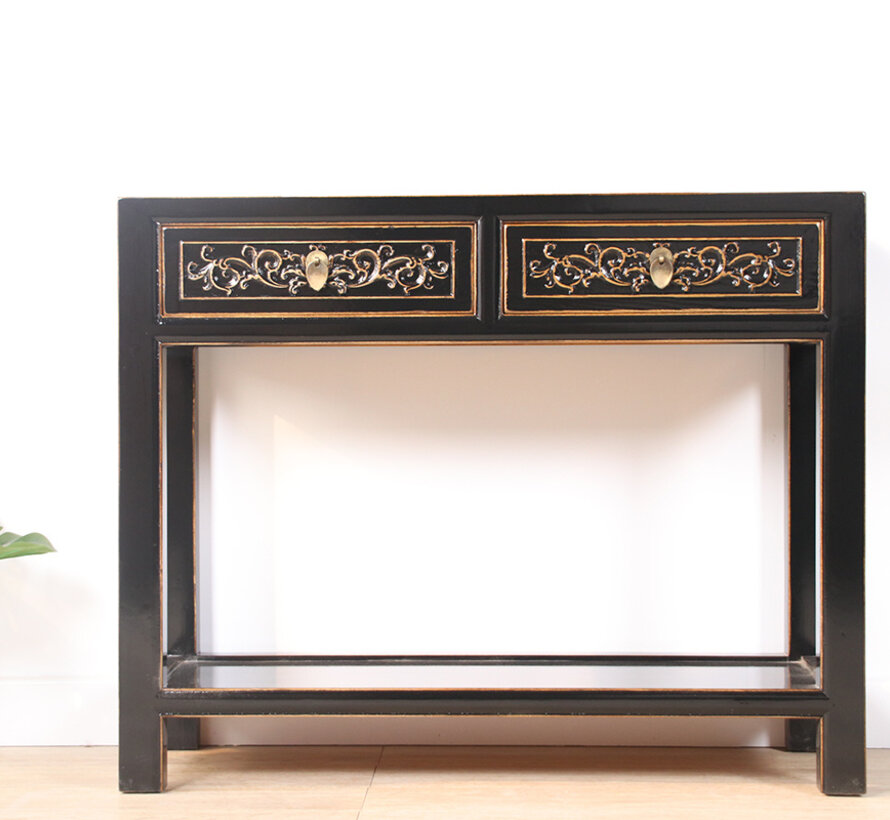 Console console table with 2 drawers in solid wood balck