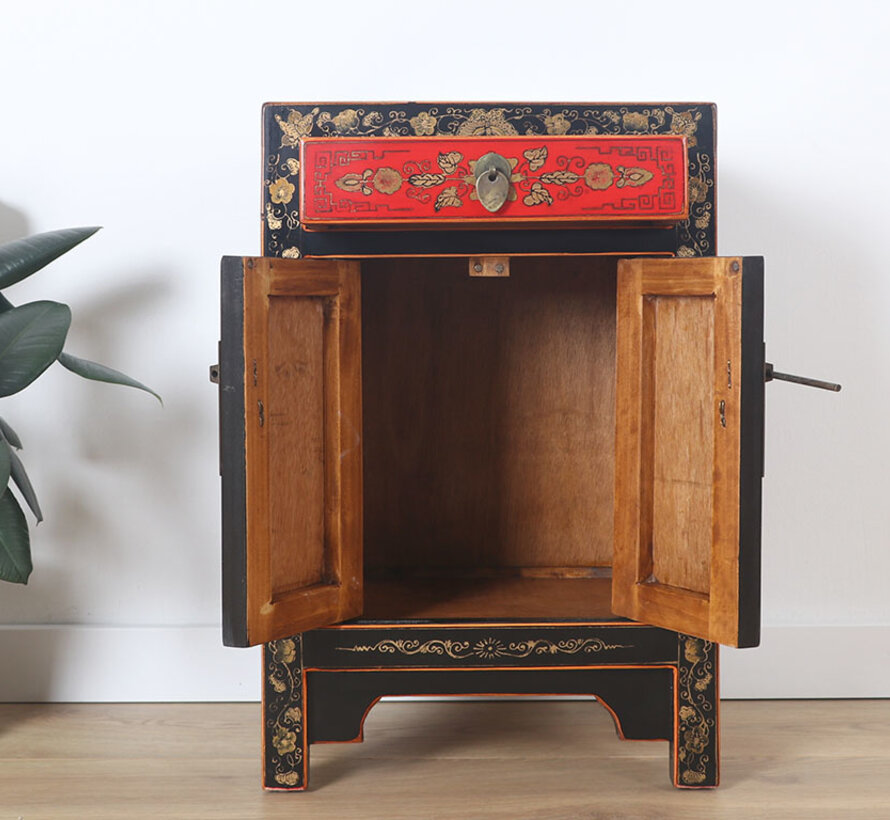 chinesische Kommode Sideboard 1 Schublade 2 Türen bemalt schwarz