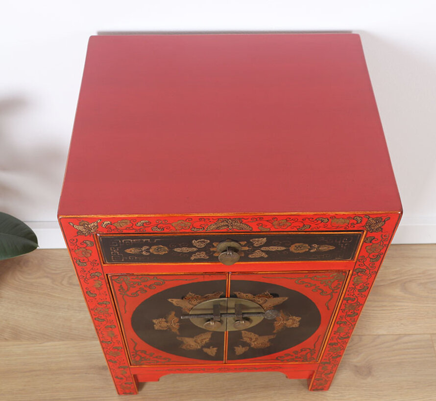 Chinese dresser sideboard 1 drawer 2 doors painted red