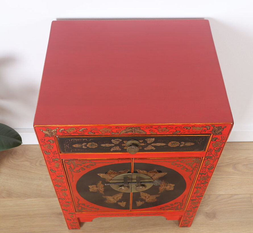 chinesische Kommode Sideboard 1 Schublade 2 Türen bemalt rot