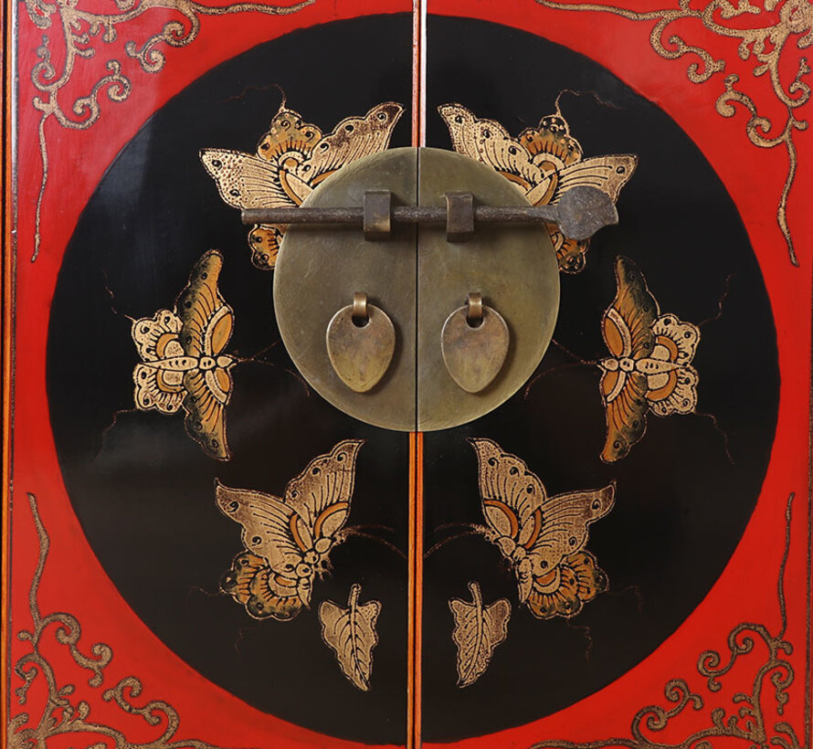 Chinese dresser sideboard 1 drawer 2 doors painted red