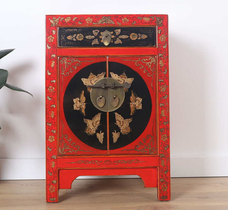 Chinese dresser sideboard 1 drawer 2 doors painted red