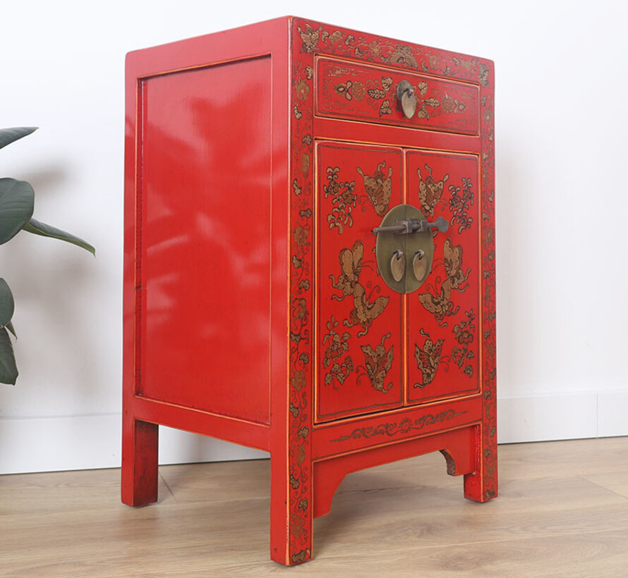 Chinese chest of drawers  bedside cabinet solid wood China red