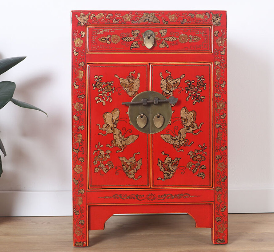 Chinese chest of drawers  bedside cabinet solid wood China red