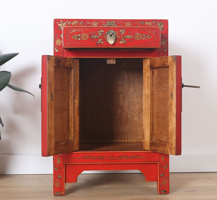 Chinese chest of drawers  bedside cabinet solid wood China red