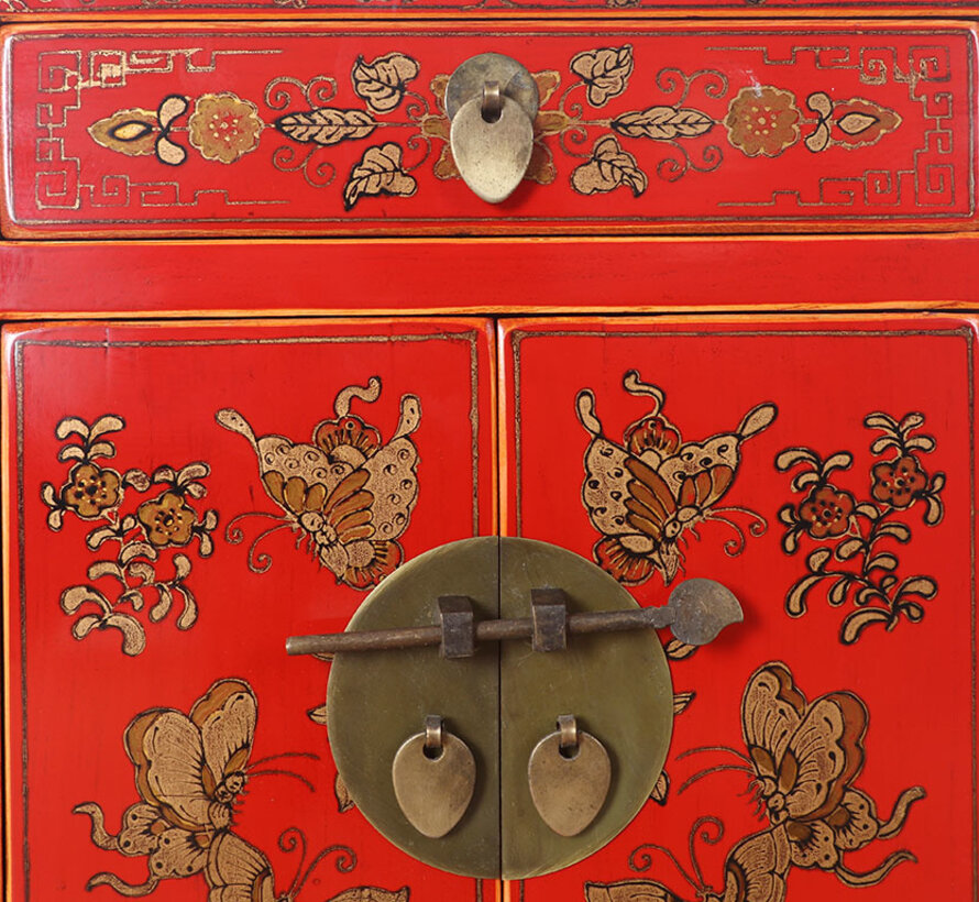 Chinese chest of drawers  bedside cabinet solid wood China red