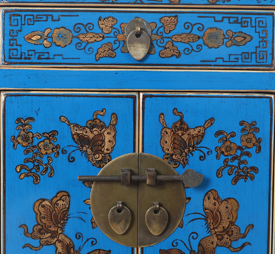 Chinese dresser sideboard 1 drawer 2 doors painted blue